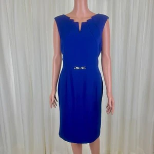 Damen Ellen Tracy royalblau gekerbter Ausschnitt Midi Etui-Kleid Karriere Größe 8 - Bild 1 von 13