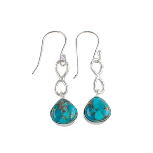 Blue Copper Turquoise Gemstone 925 Sterling Silver Statement Jewelry Earring1.6" - Picture 1 of 3