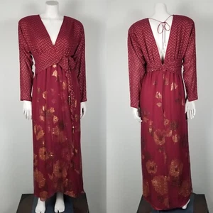 Carol Peretz Vintage 80s Silk Blend Dark Red & Gold Rare Evening Gown Size 12 - Picture 1 of 18
