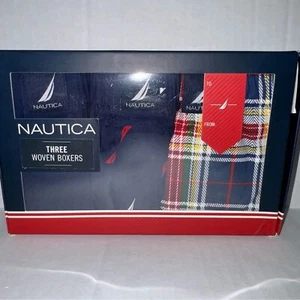 Nautica Mens Woven Boxers XL (40-42) Classic Fit Tagless 100% Cotton 3pk Trio - Picture 1 of 4