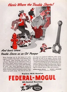 1946 rodamientos Federal Mogul anuncio impreso en color original dibujos animados - Imagen 1 de 1