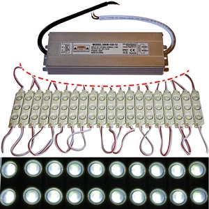 100x LED Module+150 Watt Supply - 12V 5730 Chip Cold White 10` 000K Injection - Picture 1 of 1