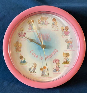 VINTAGE Precious Moments Pink "Love is Sharing" 9.8" Plastic Clock #49080 - NEW - Picture 1 of 6