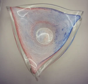 Arte Murano Lavorazione Pink & Blue Handblown Triangle Glass Bowl Made in Italy - Picture 1 of 6