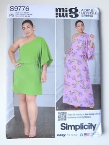 Vestido Simplicity S9776 patrón de costura caftán 2 longitudes fuera del hombro 12-20 SIN CORTAR - Imagen 1 de 2
