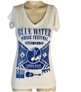BLUE WATER MUSIC FESTIVAL TEE T SHIRT BLUE WHITE LAGUNA BEACH CALIFORNIA MEDIUM - Picture 1 of 6