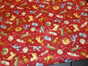 All You Need is Cats One Yard Red Cotton Fabric Henry Glass