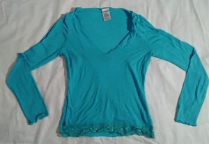 Blue lace long sleeve v neck shirt blouse polyester rayon no boundaries - Picture 1 of 10