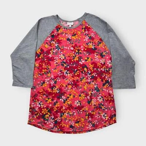 LuLaRoe Randy Baseball Tee 2XL Red/Pink/Yellow Floral Heather Gray Sleeves NWT - Picture 1 of 5