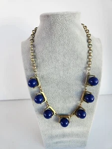 TALBOTS Necklace Blue Gold Tone Statement Vintage Balls Spheres Geometric - Picture 1 of 5
