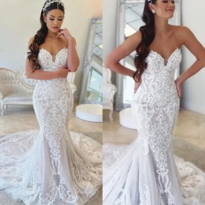 Mermaid Wedding Dresses Off Shloulder Sweep Train Elegant Beach Boho Bridal Gown - Image 1 of 4