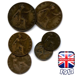 Collection of BRITISH 1917 GEORGE V coins, 108 Years Old! - Picture 1 of 2