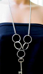 ANTIQUE SKELETON KEY on SILVERTONE CHAIN Necklace w/ Split Rings for CHARMS - Picture 1 of 1
