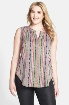 Blusa sin mangas JESSICA SIMPSON cadena geométrica estampado a rayas botón Carmela 1X Foto 1 de 4