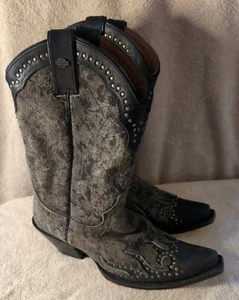 Harley Davidson Jessa Womens Boots 9M Gray Suede Flame Studded Motorcycle Black - Picture 1 of 20