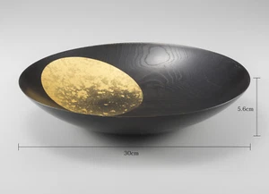 Gold Leaf Kanazawa Hakuichi Natural Wooden Hazy Moon 30cm Bowl Hand Made Japan - Imagen 1 de 7
