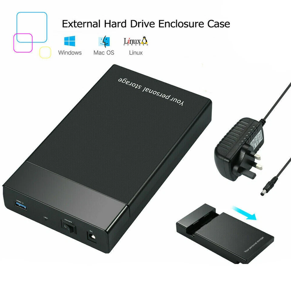 USB 3.0 to SATA Hard Drive Enclosure Case for 2.5" 3.5" HDD/SSD External Black