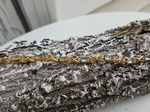 Goldfarben nicht vergoldet ? Diamant echter Blautopas CZ Tennisarmband 7,25" klar - Bild 1 von 7