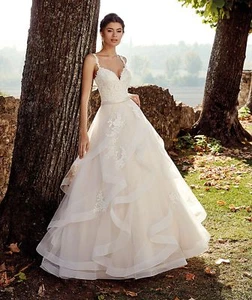 Prinzessin Brautkleid Rüschen Tüllrock Spitzenapplikation Träger Ivory Elfenbein - Bild 1 von 8