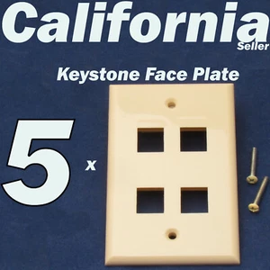 5 X Faceplate 4 Port Keystone Jack RJ45 CAT5 CAT5e CAT6 Network Wall Plate Ivory - Picture 1 of 7
