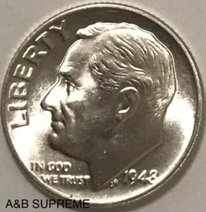 1948 D Roosevelt Dime Gem Bu Uncirculated 90% Silver - Picture 1 of 4