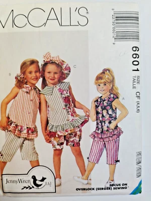 Capri Pants Shorts Hat Top Girls 4 5 6 McCalls 6601 Sewing Pattern Cut McCall's - Image 1 of 4
