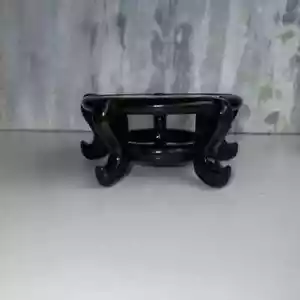 VINTAGE GRANDE CINESE LACCATO NERO SUPPORTO LEGNO 9,5" DIAM PER URNA PIANTA PESCE CIOTOLA - Foto 1 di 7