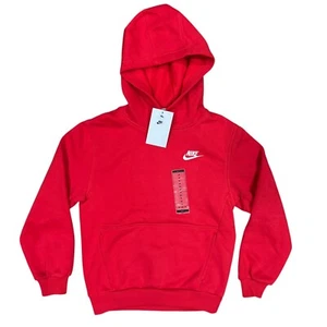 Nike Club Fleece Red Hoodie Sweashirt, Boys Size Medium FD3000-657 - Picture 1 of 2