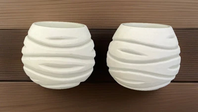 2 Pier 1 Clear & White Glass Round Embossed Wave Pattern Tealight Candleholders  - Image 1 of 4