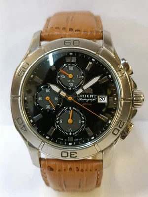 ORIENT CHRONOGRAPH QUARTZ BLACK DIAL TD0E-01 JAPAN MEN'S WORKING CONDITION - Image 1 of 4