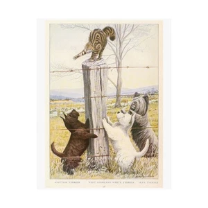TERRIER DOGS CUTE CAT Wall Matte Art Print, Animal Lover , Whimsical Home Print - Picture 1 of 5