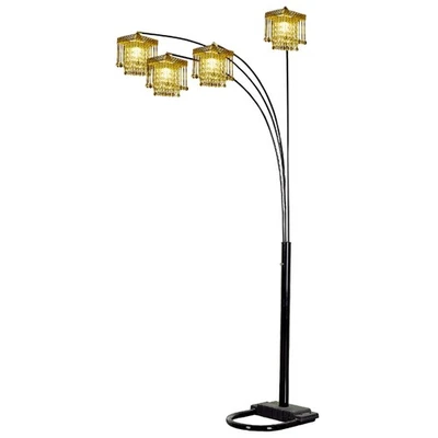 84" Black Four Light Arc Floor Lamp With Clear Crystal Glass Chandelier Shade - Image 1 of 4