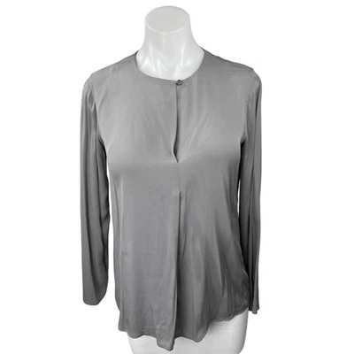 Theory Women's Gray Silk Pleated Long Sleeve Shirt Tunic Blouse Top Size S - Image 1 of 4