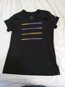 Reebok T Shirt Girls La Youth Black Change The World Casual V Neck School Games• - Picture 1 of 6