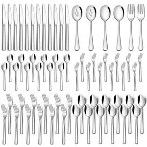 66 Teile Silberbesteck Besteck Set mit Servierbesteck, Edelstahl Squa... - Bild 1 von 7