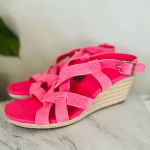 Cole Haan Crystal Wedge Leather Espadrille Strap Sandal, Pink, Size 9, NWOB - Picture 1 of 14
