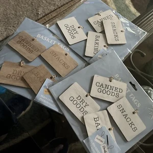 12 Stück Holz Korb Etiketten Trockenwaren Snacks Backen Konserven Küche Speisekammer Handwerk 2X3" - Bild 1 von 7