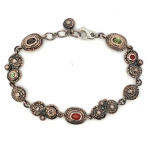 Vintage 925 Sterling Silver Oval multi gemstone Station Tennis Bracelet - Picture 1 of 12