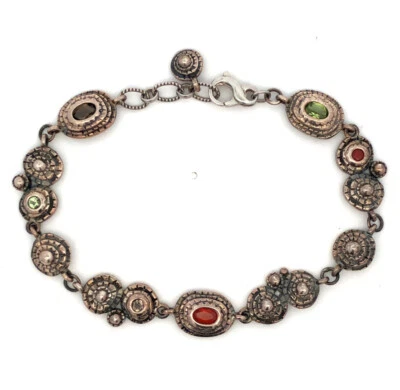 Vintage 925 Sterling Silver Oval multi gemstone Station Tennis Bracelet - Image 1 of 4