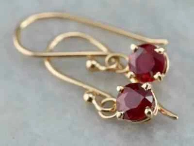 Drop Dangle Earrings 1.80Ct Round Cut Lab Created Red Ruby 14K Rose Gold Plated - Image 1 of 4