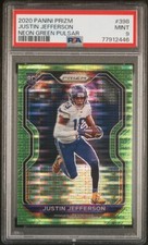 JUSTIN JEFFERSON 2020 Panini Prizm #398 NEON GREEN PULSAR Rookie RC PSA 9 MINT