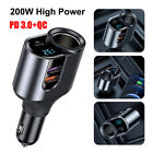 200W PD 4-in-1 Car Charger Cigarette Lighter Adapter Splitter Type-C Dual USB