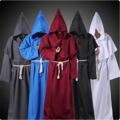 Medieval Renaissance Monk Friar Priest Druid Hooded Robe Halloween Cosplay Cloak - Image 1 of 4