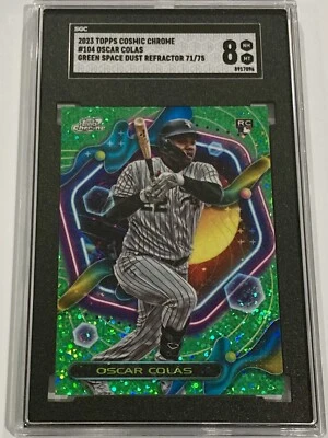 2023 Topps Cosmic Chrome #104 Oscar Colas RC SGC 8 Green Refractor /75 - Image 1 of 2