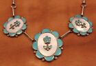 Zuni Set, Collier, Arms,  Ring, Ohr,Blumen  Indianerschmuck Trkis/  Perlmutt 925%