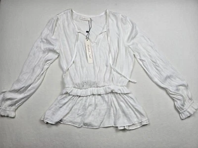 Blusa Peplum Blanca Manga Larga Peplum Semilla Mostaza Campesina Top Pequeña Nueva con Etiquetas Foto 1 de 4