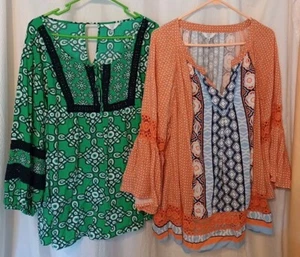 Crown & Ivy Curvy Plus Size Blouse Top Geometric Wide Sleeve Sz 3X Lot 2 Silky - Picture 1 of 9