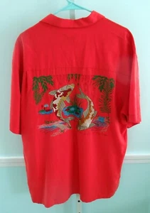 Bamboo Cay Red Medium Embroidered Koi Fish SS Shirt EUC - Picture 1 of 5