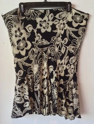 Saia Lola P preta bege frisada floral chiffon bainha irregular com babados G-2XL - Imagem 1 de 4