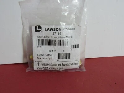 Paquete de 5 Lawson Products 3/8" x 1/8" empujar para conectar codo macho de latón P/N 27186 Foto 1 de 3